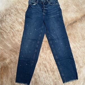 Women's super high rise straight Jeans with Embellishments